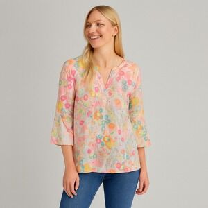 Talbots Sz L Bloomcore Top MP Dopamine Dressing Maximalist Cotton Office Coastal